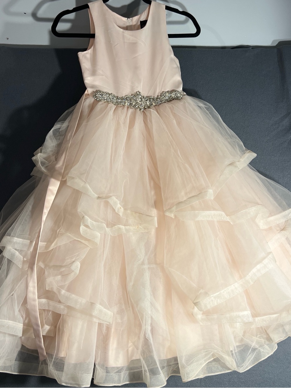 Chantilly place Girls' Pink Layered Tulle Party Dress with Jeweled Waist